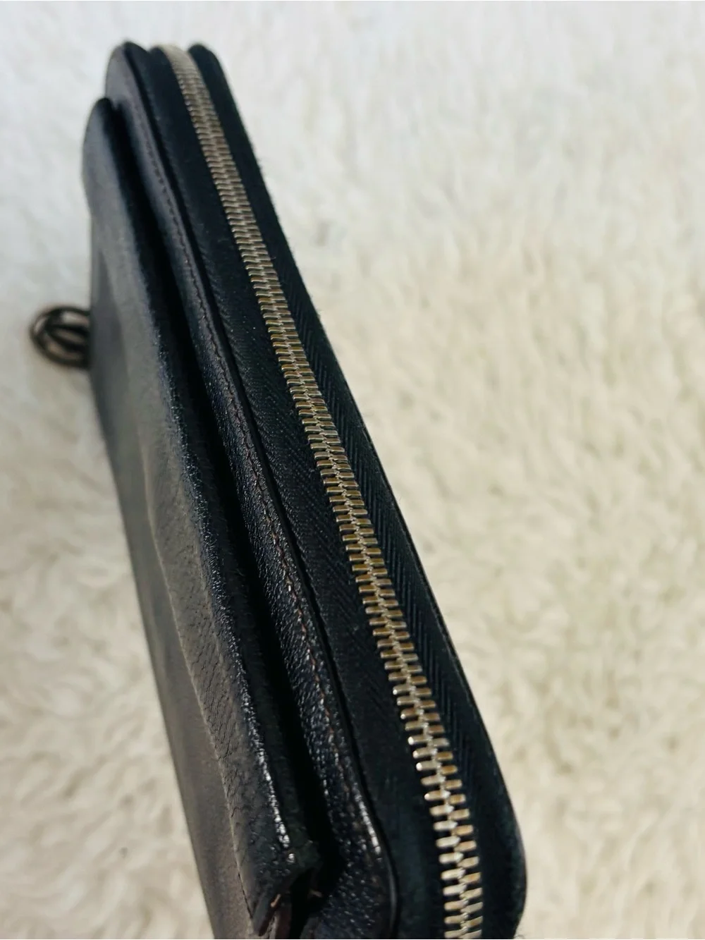 Cartier Black Leather Zip Around Flap Back Pocket Long Wallet w/ Booklet